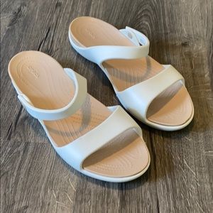 White Croc slide sandals, never worn